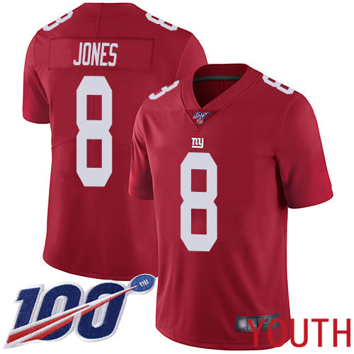 Youth New York Giants #8 Daniel Jones Red Limited Red Inverted Legend 100th Season Football NFL Jersey->youth nfl jersey->Youth Jersey
